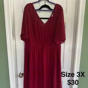 Plus Size Red V-Neck Maxi Dress
